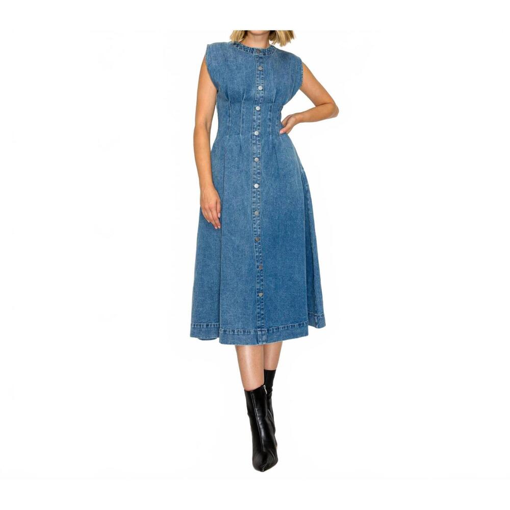 NEW LOVE WEDNESDAY timeless button down midi dress in denim